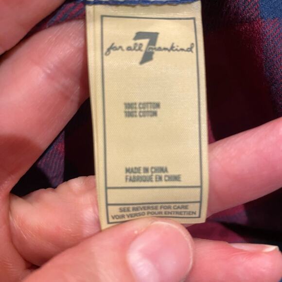 7 for All Mankind Girls Large Long Sleeve Tie waist red and blue plaid shirt - Picture 5 of 7